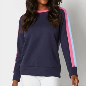 Sail to Sable French Terry Stripe Sleeve Sweatshirt Navy Blue Stripe